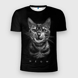 Мужская спорт-футболка Cat meow black and white - big picture