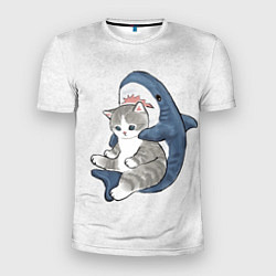 Мужская спорт-футболка Котик и акула зверушки мем