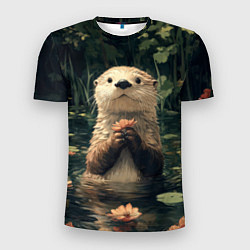 Мужская спорт-футболка Выдра в лесном пруду