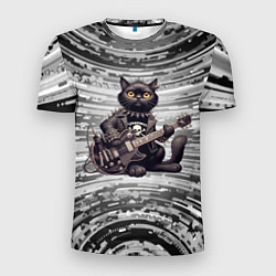 Мужская спорт-футболка Чёрный кот играет на гитаре - нейроарт