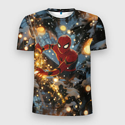 Мужская спорт-футболка Spiderman на новогодней елке