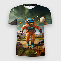 Мужская спорт-футболка Космонавт в оранжевом костюме