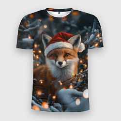 Мужская спорт-футболка Лисица и новогодняя гирлянда