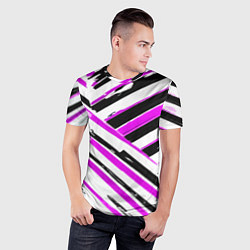 Футболка спортивная мужская Розово-чёрные полосы на белом фоне, цвет: 3D-принт — фото 2
