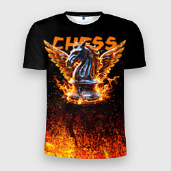 Футболка спортивная мужская Шахматный крылатый конь в огне, цвет: 3D-принт