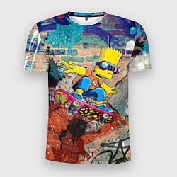 Мужская спорт-футболка Bart Simpson on a skateboard - graffiti
