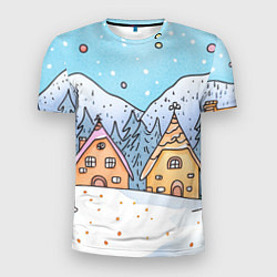 Мужская спорт-футболка Новогодние рисованные домики