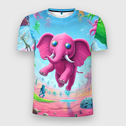 Мужская спорт-футболка Парящий в воздухе розовый слон - сюрреализм