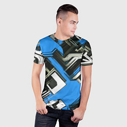 Футболка спортивная мужская Сине-белый техно паттерн на чёрном фоне, цвет: 3D-принт — фото 2