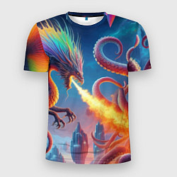 Футболка спортивная мужская Огнедышащий дракон против осьминога - нейроарт фан, цвет: 3D-принт
