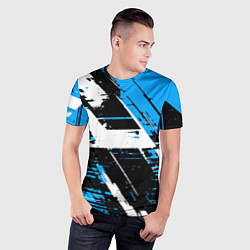 Футболка спортивная мужская Diagonal black and white stripes on a blue backgro, цвет: 3D-принт — фото 2