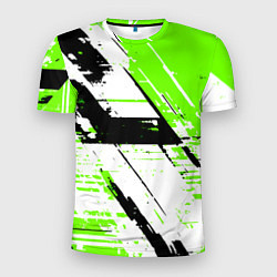 Футболка спортивная мужская Diagonal black and green stripes on a white backgr, цвет: 3D-принт