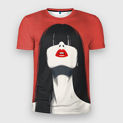 Мужская спорт-футболка Девушка на красном фоне