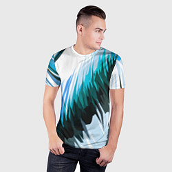 Футболка спортивная мужская Чёрно-синие острые полосы на белом фоне, цвет: 3D-принт — фото 2