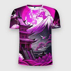 Мужская спорт-футболка Япония гора в фиолетовом свете
