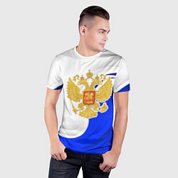 Футболка спортивная мужская Герб России - белый и синий, цвет: 3D-принт — фото 2