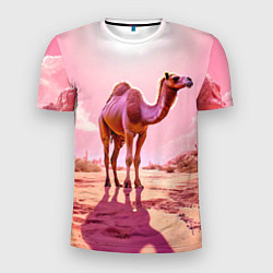 Мужская спорт-футболка Верблюд в розовой пустыне