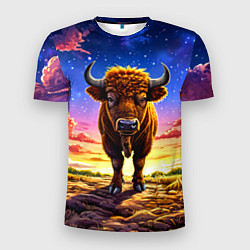 Мужская спорт-футболка Буйвол в звездной ночи