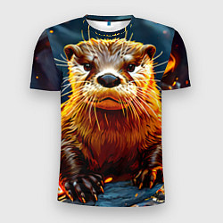 Мужская спорт-футболка Выдра в огне