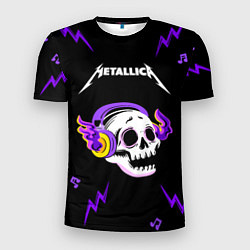 Мужская спорт-футболка Metallica неоновый череп