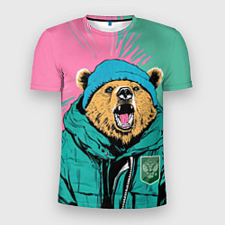 Мужская спорт-футболка Злой медведь в зимней одежде