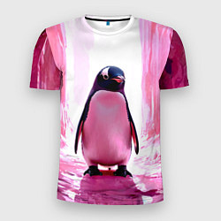 Мужская спорт-футболка Пингвин в розовом