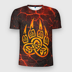 Мужская спорт-футболка Символ волчья лапа в огненной стихии