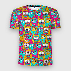 Мужская спорт-футболка Разноцветные совы мультяшные