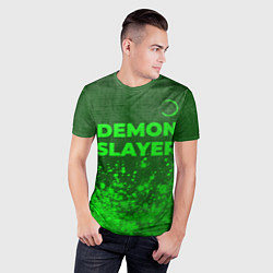 Футболка спортивная мужская Demon Slayer - green gradient посередине, цвет: 3D-принт — фото 2