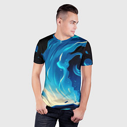 Футболка спортивная мужская Бело-синее пламя из абстрактных красок, цвет: 3D-принт — фото 2