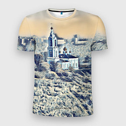 Мужская спорт-футболка Храм на фоне современного города