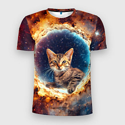 Мужская спорт-футболка Сингапурская кошка в космосе