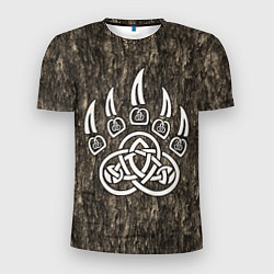 Мужская спорт-футболка Символ Велеса - лапа медведя в текстуре древа