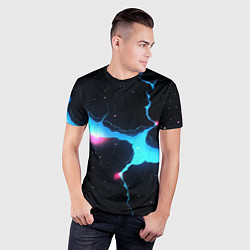 Футболка спортивная мужская Голубой разлом в черной текстуре, цвет: 3D-принт — фото 2
