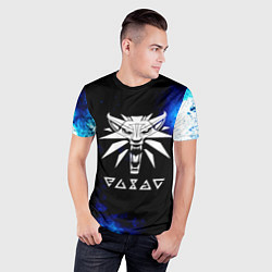 Футболка спортивная мужская Ведьмак лого синие краски, цвет: 3D-принт — фото 2