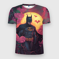 Мужская спорт-футболка Бэтмен и дерево с цветами