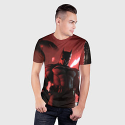 Футболка спортивная мужская Бэтмен красный ночной город, цвет: 3D-принт — фото 2