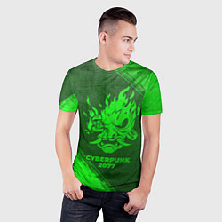 Футболка спортивная мужская Cyberpunk 2077 - green gradient, цвет: 3D-принт — фото 2