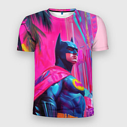 Мужская спорт-футболка Бэтмен в розовом стиле