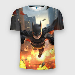 Мужская спорт-футболка Бэтмен в полете над огнем
