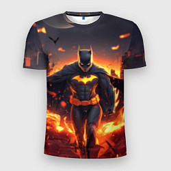 Футболка спортивная мужская Бэтмен - летучие мыши и огонь, цвет: 3D-принт