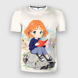 Мужская спорт-футболка Аниме девушка и книга