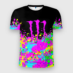 Мужская спорт-футболка Monster energy краски неоновые