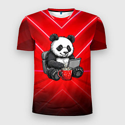 Мужская спорт-футболка Панда работает за ноутбуком