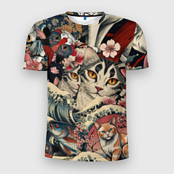 Футболка спортивная мужская Котики и рыбки в сакуре, цвет: 3D-принт