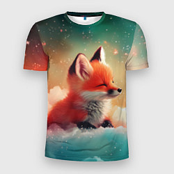 Мужская спорт-футболка Милый лисенок спит на облаке