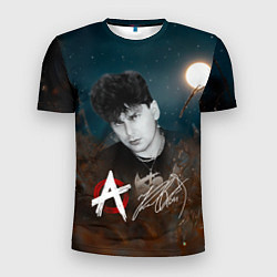 Мужская спорт-футболка Юрий Хой на фоне луны