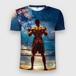 Мужская спорт-футболка Тайский боксер в космосе