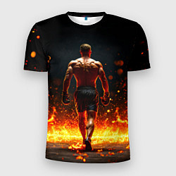 Мужская спорт-футболка Боксер и огонь