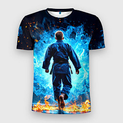 Футболка спортивная мужская Дзюдоист в синем пламени, цвет: 3D-принт
